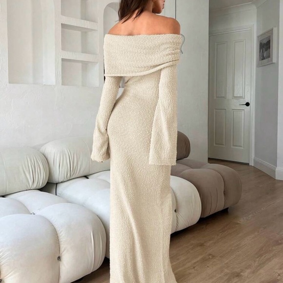 SHEIN Cream Maxi Dress with Draped Neckline - Picture 3 of 8